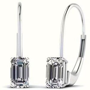 .75 Carat (1.5 CWT) Classic Emerald Cut Four-Prong Earring 14k White Gold Plated
